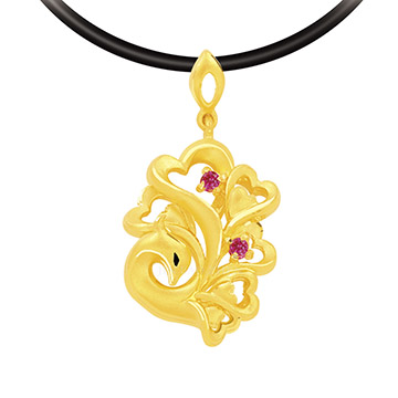 錦繡呈祥-黃金墜子鳳凰黃金項鍊搭配紅寶石