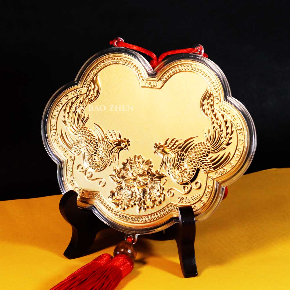 天上鳳凰戲牡丹 神明金牌(中)13公分(0.06錢)