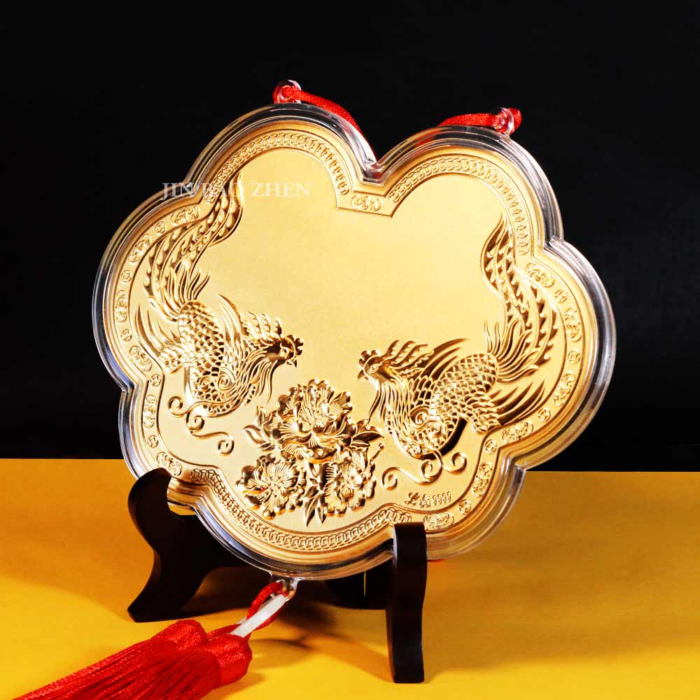 天上鳳凰戲牡丹 神明金牌(大) 15公分(0.12錢)