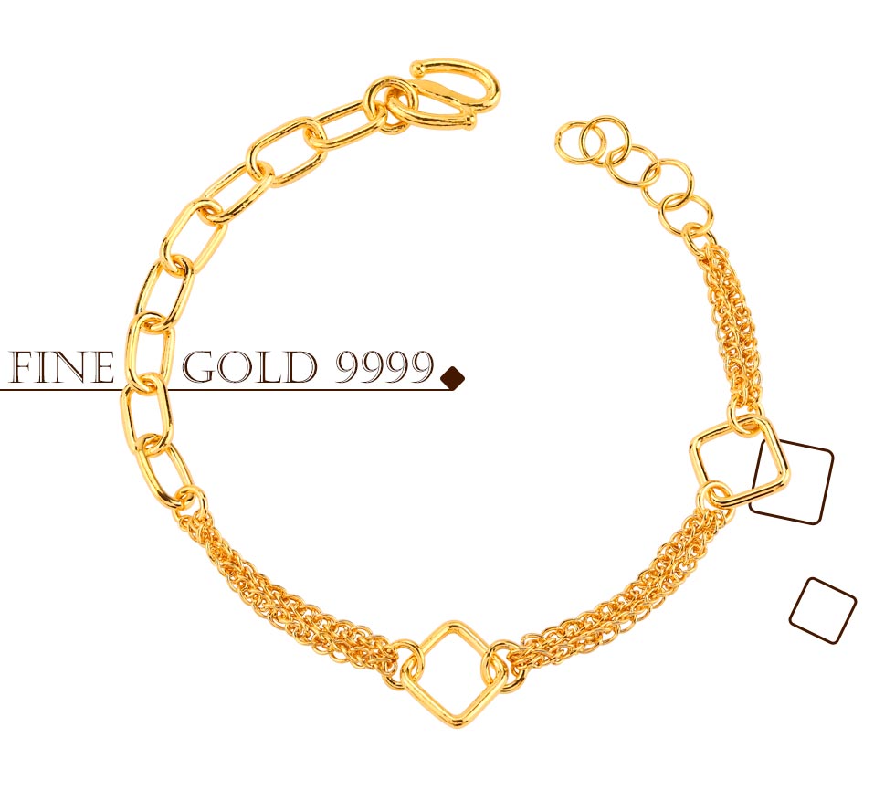 方形鍊條幾何黃金手鍊-無垠未來-黃金手鍊| 金寶珍銀樓