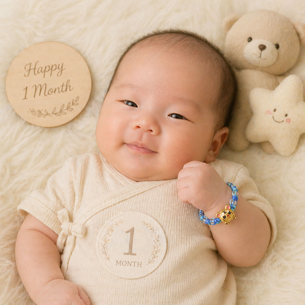 男寶寶選擇藍色虎爺黃金編織手鍊