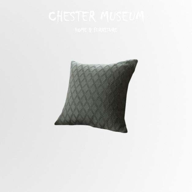 深灰色純棉針織菱紋抱枕