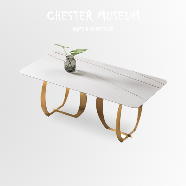 輕奢設計款勞倫白金岩板長桌