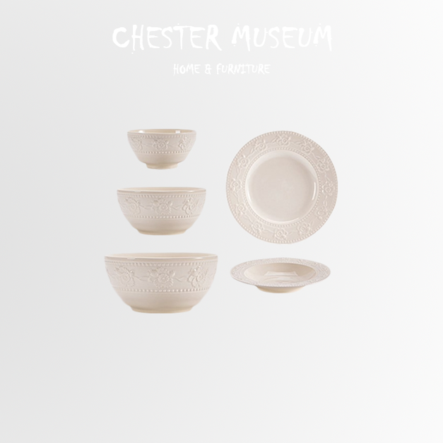 法式奶油浮雕碗盤組