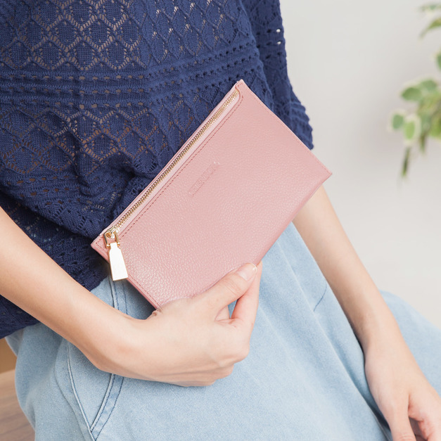 CHENSON 4卡2鈔 超薄牛皮長夾 淺粉紅(W00882-P)