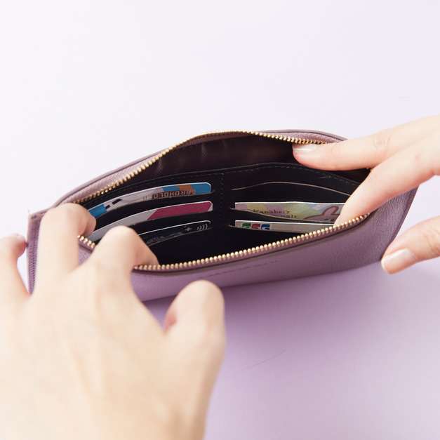 CHENSON 4卡2鈔 超薄牛皮長夾 豆沙紫(W00882-U)