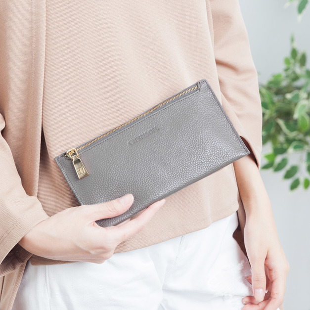 CHENSON 4卡2鈔 超薄牛皮長夾 灰(W00882-2)