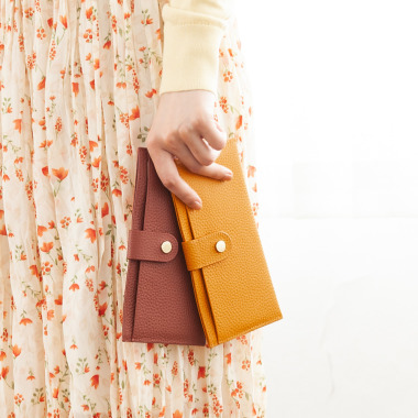 CHENSON真皮 超薄第四代 6卡極薄長夾 外側附獨立零錢袋 黃(W23449-L)