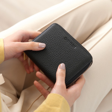 CHENSON真皮 6卡行照零錢夾零錢包 黑(W20205-3)