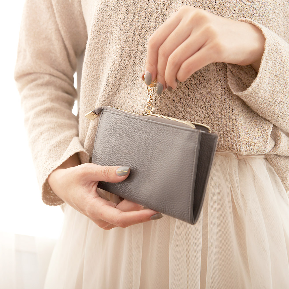 CHENSON真皮 讓錢住飯店 超薄牛皮長夾 灰(W00018-2)