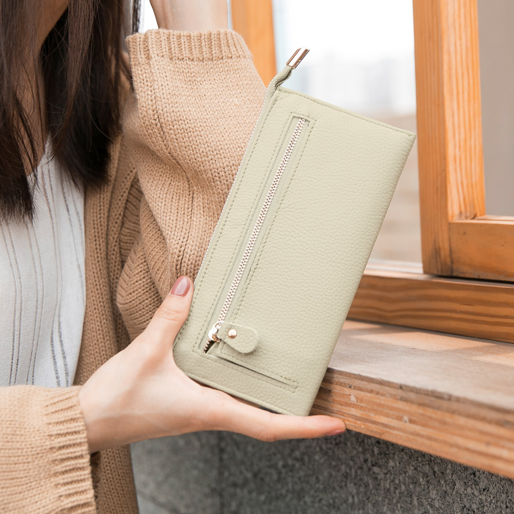 CHENSON真皮 讓錢住飯店 超薄牛皮長夾 柳茶灰(W00018-G2)