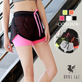 網眼抽繩假兩件式運動短褲