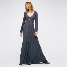 簡約低領大擺連身超長洋裝