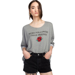 不收邊設計 落肩玫瑰花印花長T