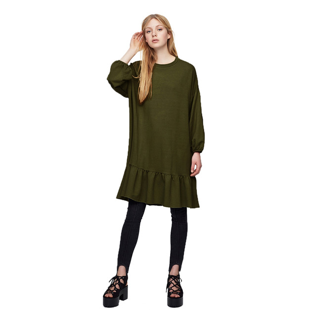 小燈籠袖 荷葉邊下擺直筒軍風百搭洋裝