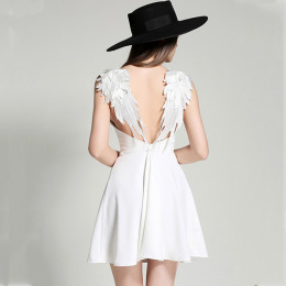 性感縷空天使翅膀吊帶連身洋裝 (2色)