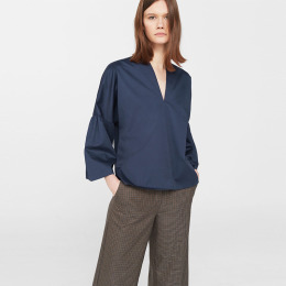 百搭OL風 側小開叉女士喇叭袖襯式上衣