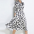 歐美大點點 修身繫帶中長款襯裙連衣裙_2