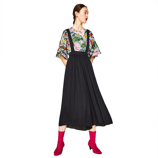 肩帶細節 垂擺飄逸吊帶寬褲