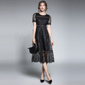 蕾絲花邊拼接 中長款洋裝 (2色)