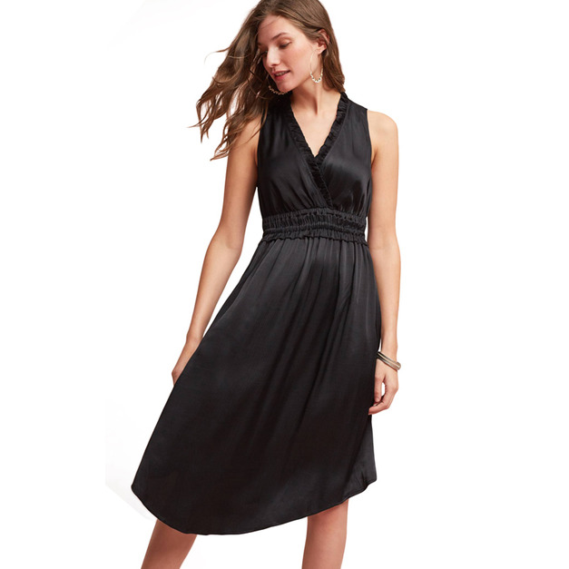 木耳邊設計 顯瘦無袖連身黑禮服