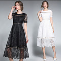 蕾絲花邊拼接 中長款洋裝 (2色)_2