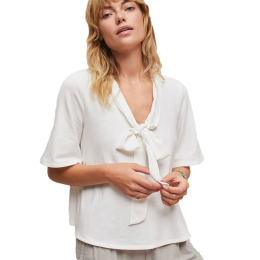 簡約學院風 V領繫帶蝴蝶結典雅白上衣