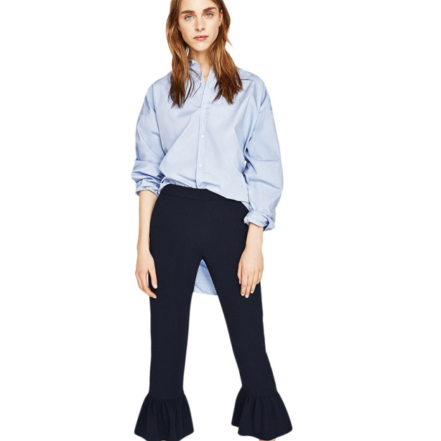 休閒甜美 荷葉喇叭七分褲