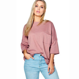 【大尺碼】簡約口袋落肩式寬鬆T恤