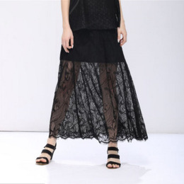黑色睫毛蕾絲下擺設計感長裙