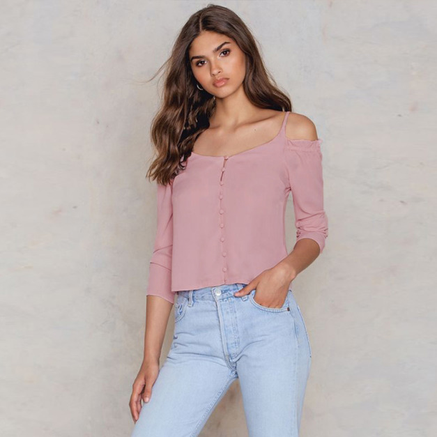 簡約風 小露肩可調式吊帶百搭上衣