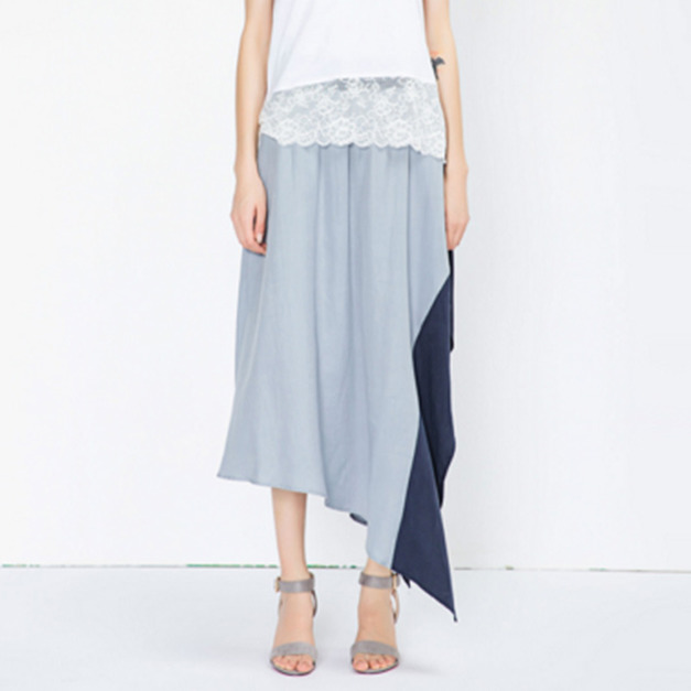 OL街頭 撞色不規則中長裙