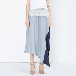 OL街頭 撞色不規則中長裙