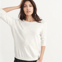 休閒鏤空露背七分袖純色針織毛衣