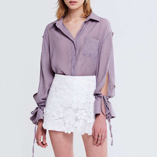 OL百搭 開叉袖綁帶襯衫