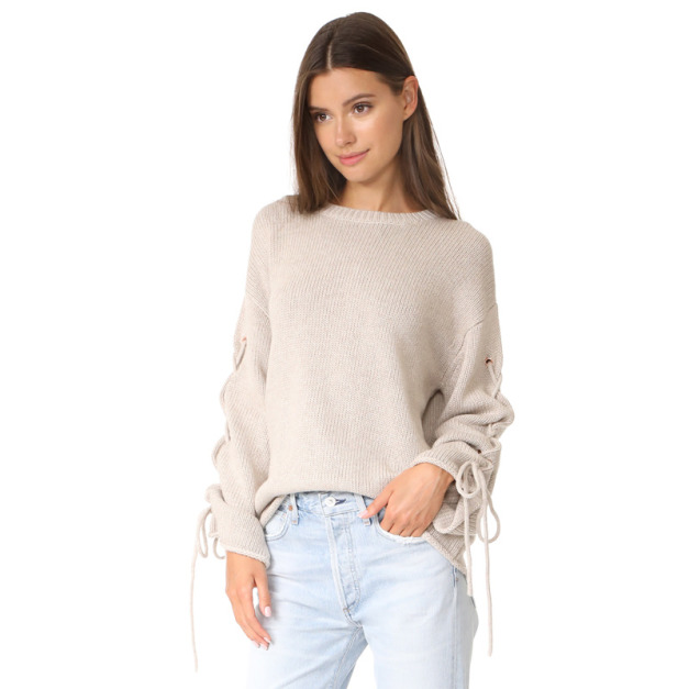 簡約編織繫帶 露肩袖毛衣