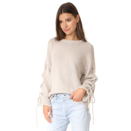 簡約編織繫帶 露肩袖毛衣