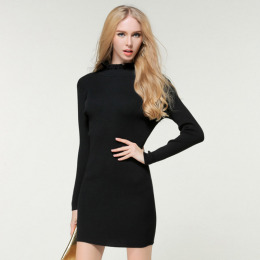 小高領木耳邊 打底貼身連身洋裝 (3色)