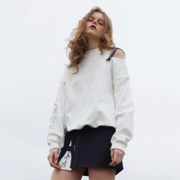 字母繡花 單肩鏤空寬鬆百搭衛衣 (2色)