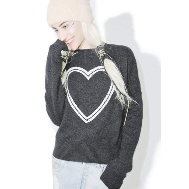亮片愛心刺繡寬鬆毛衣