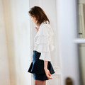 優雅風格 荷葉袖後背蕾絲拼接襯衫_2