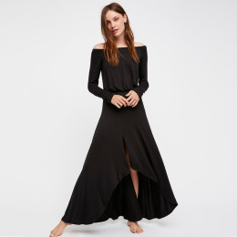 歐風時尚 典雅一字領長袖連身洋裝