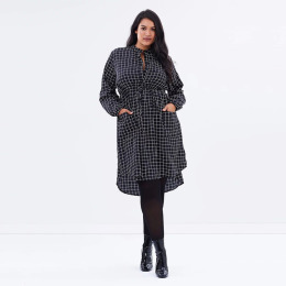 【大尺碼】典雅復古風 繫帶格紋大碼禮服洋裝