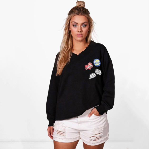 【大尺碼】歐美時尚休閒寬鬆V領衛衣