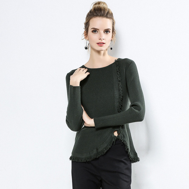 流蘇邊設計 百搭性格風長袖針織上衣 (3色)