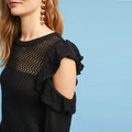 時尚歐美荷葉肩設計 針織網洞拼接毛衣_2