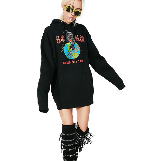 個性風 寬鬆套頭印花中長版衛衣