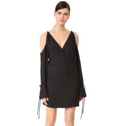 交疊V領 袖口綁帶美背連身洋裝