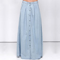 長版街頭時尚風 高腰A字開叉牛仔裙_1
