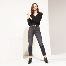 優雅波浪邊 假口袋裝飾素面毛衣